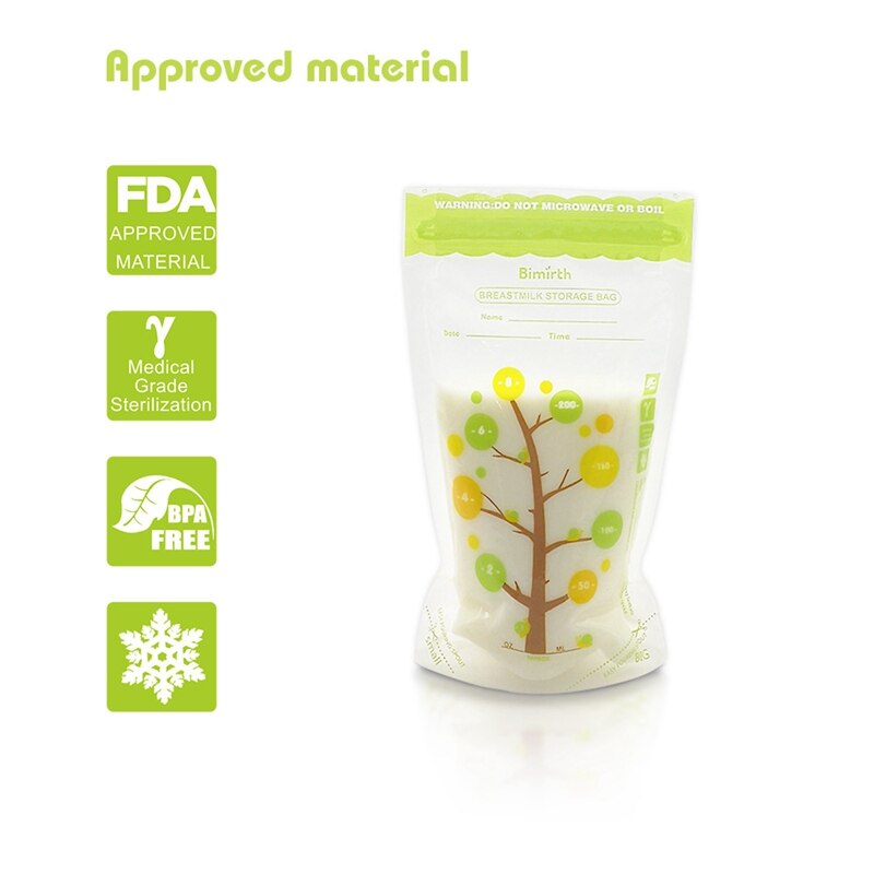 Bimirth 112 pçs 200ml sacos de armazenamento de leite materno do bebê à prova de vazamento alimentos para bebê seguro leite materno freezer armazenamento bolsa
