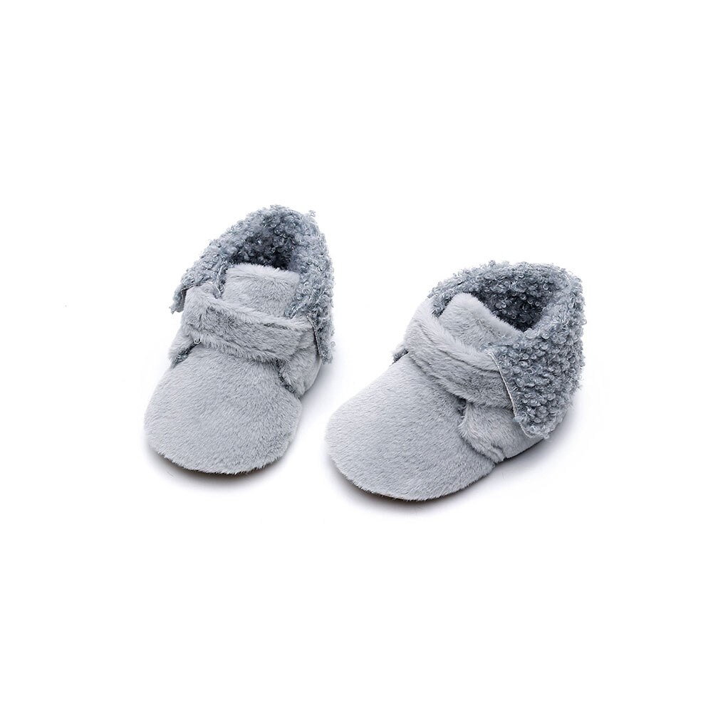 Mode Baby Winter Bont Crib Schoenen Zachte Zool Pluche Gevoerd Slippers Peuter Eerste Wandelaars Met Antislip Bodems: Grijs / 0-6 months