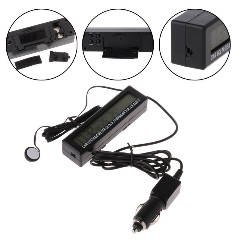 Auto Black Clock Car Voltage Car Digital Temperature Thermometer Alarm Clock 23GC: Default Title