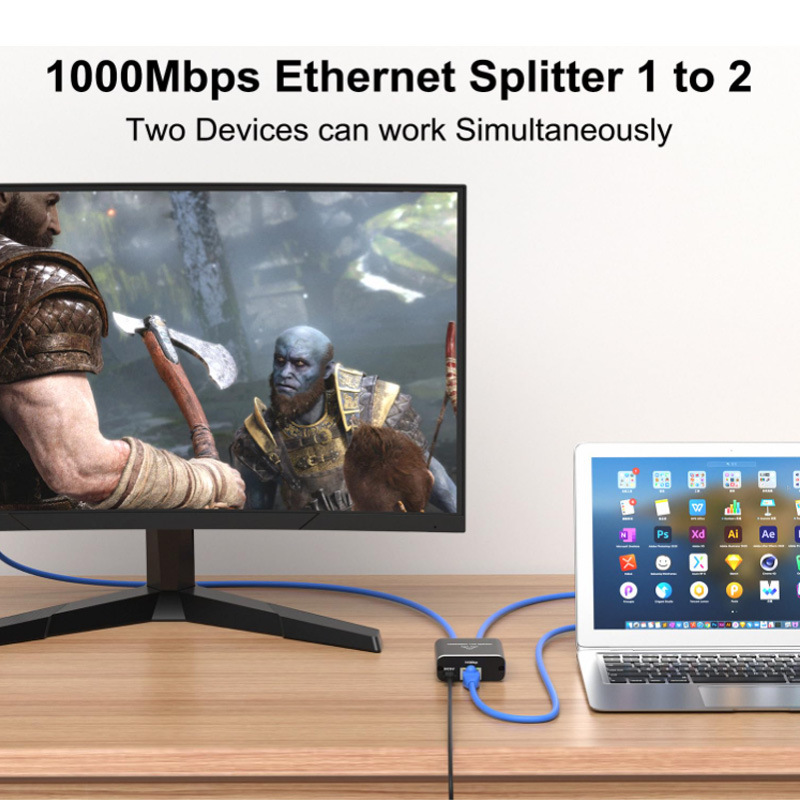 Rozgałęźnik sieciowy RGEEK Rozgałęźnik Ethernet do laptopa PC Sieć RJ45 1 do 2 3 4 Hub Ethernet 1000M Gigabite Rozgałęźnik Ethernet