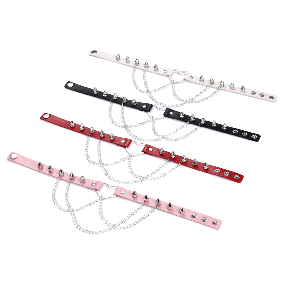 Gargantilla Punk con pinchos para mujer y niña, gargantilla de corazón gótico con cadena de cuero, joyería, accesorios góticos