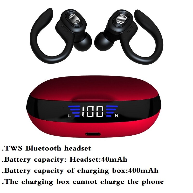 Tws Bluetooth Koptelefoon Met Microfoons Sport Oorhaak Led Display Draadloze Hoofdtelefoon Hifi Stereo Oordopjes Waterdicht Headsets: Red Normal