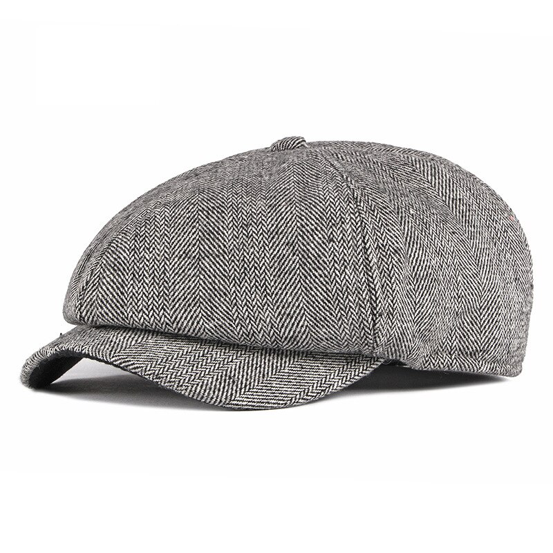 Mænds vinterhat britisk retro ottekantet hat middelaldrende ældre far gorro klassisk plus fløjl varm baret hat zz -230: Grå
