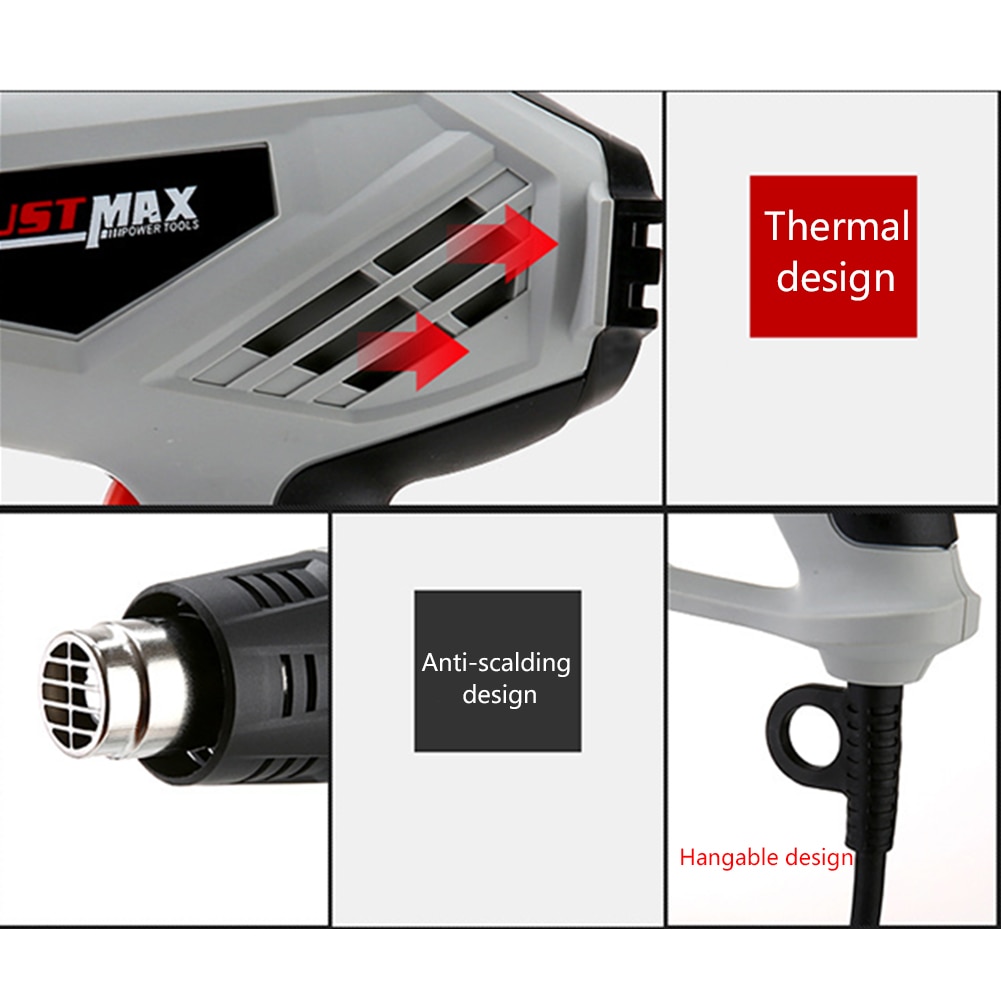 Heat Gun 2000W Electric Air Gun Variable 2 Temperatures Industrial Power Tool With Four Nozzle Attachment