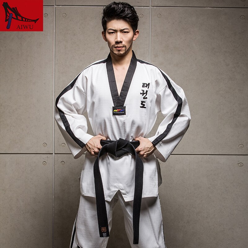 Neue Echte hoch-Ende Poomsae Kleidung Erwachsene Männer Und Frauen Taekwondo Uniformen Lange Ärmeln Männlichen Weibliche Kleidung