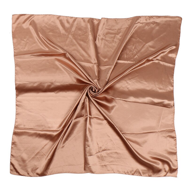 Solid Color Satin Women Scarf 90*90cm Big Wraps Lady Headband Hajib Muslim Female Square Scarf: light brown
