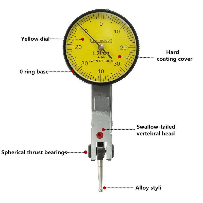 Indicateur De Test à Cadran à Levier Haute Précision 0-0.8 Mm – Précision 0.01 Mm Avec Base Magnétique Flexible
