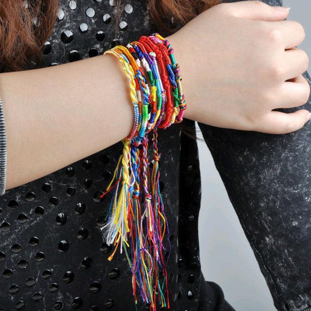 10 pçs mão-linha tecida pulseiras coloridas amizade corda tornozeleira cor linha corda pulseira cor aleatória