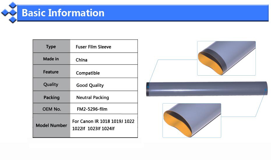 10Pcs Compatible Fuser Film Sleeve Replacement for Canon iR 1022 1022if 1023 1024 1018 1023iF iR1023 iR1024 iR1018 iR1019J 1019