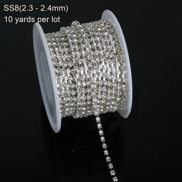 10 yard Transparent Rhinestone For Cloth Applique Chain Bridal Wedding Dress Costume Trim DIY Sewing Accessories Clothes: SS8 silver