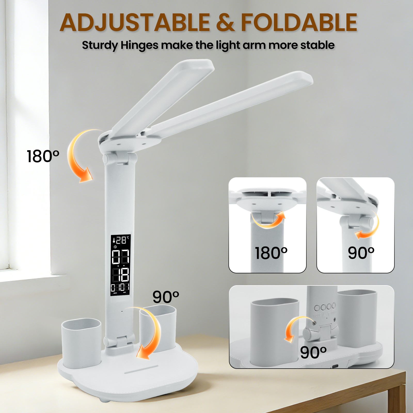 Aanraakbare dimbare LED bureaulamp USB opvouwbaar met oogbescherming CCT leeslamp met wekker nachtlampje kamer huisdecoratie