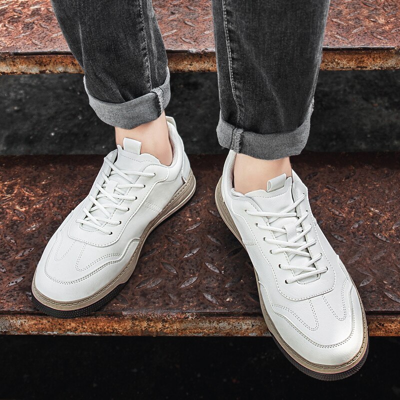 Męskie obuwie PU skórzane Skateboarding czarne buty trampki gruba podeszwa buty z cholewami męskie buty sportowe Zapatillas Hombre