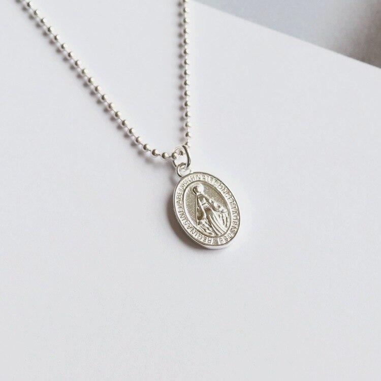 Leouerry 925 sterling sølv smykker sæt jomfru mary vedhæng / halskæder / armbånd / ringe sat til katolske religiøse smykker sæt: Halskæde
