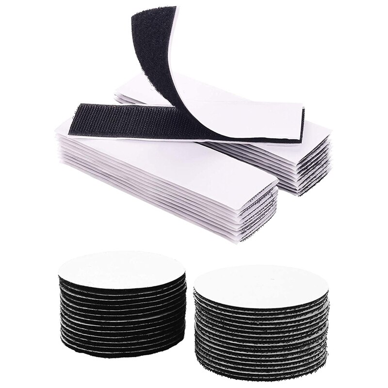 32 Pairs Klittenband Fastener (Dia. 2.4Inch)+ Rechthoek (1.2Inch X 4.7Inch) Zelfklevende Haak Loop Strip Montage Tape