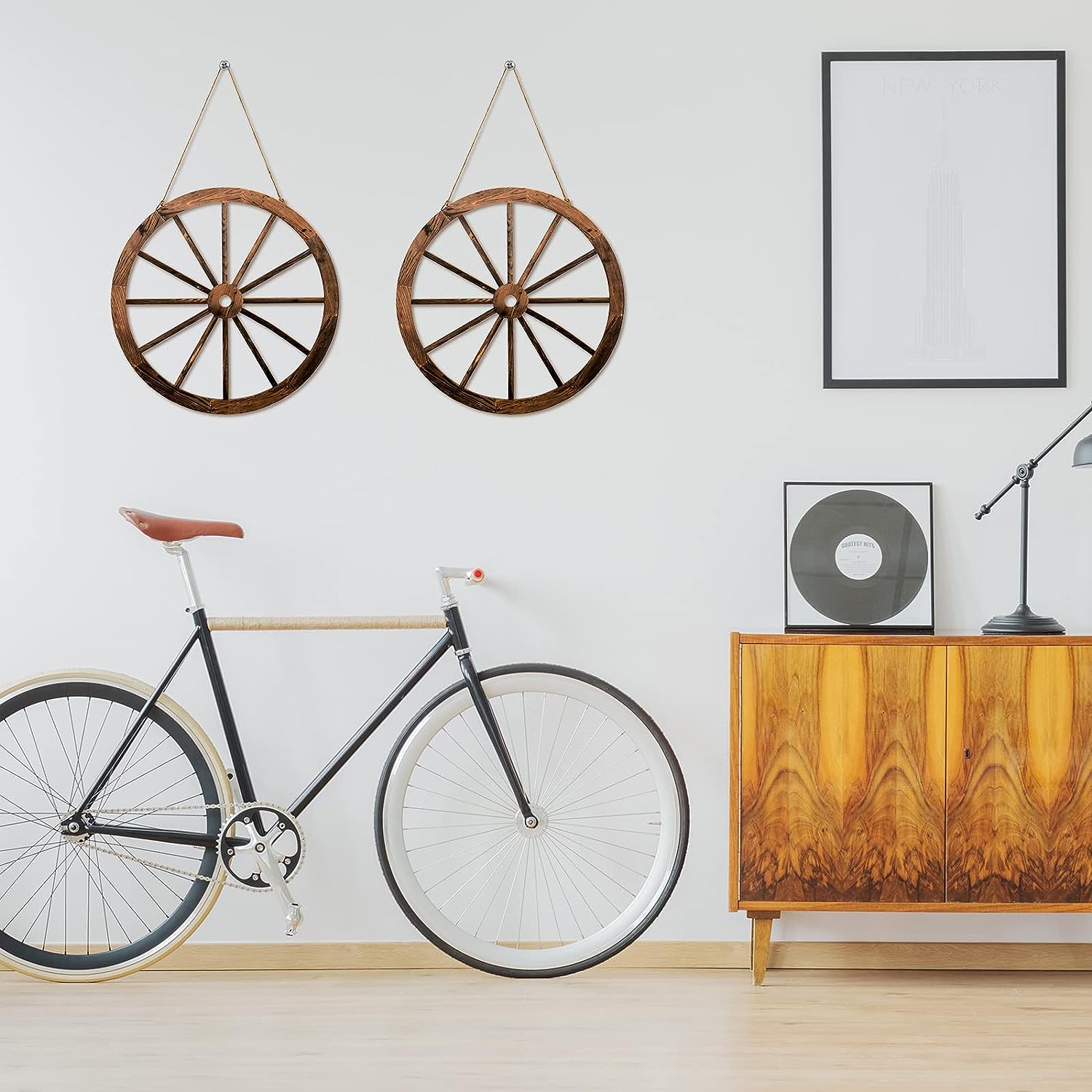 Roue de Wagon en Bois pour Décoration de ix, Style Western Cowboy, Vintage et Rustique, pour Bar et Garage, 2 Pièces