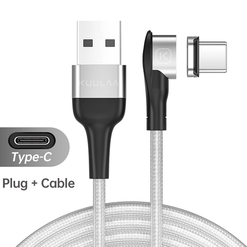 Kuulaa magnetische oplaadkabel usb type c micro-oplaadkabel voor iphone 12 11 samsung huawei xiaomi snellaadkabel usb-kabel: Zilver voor type-c