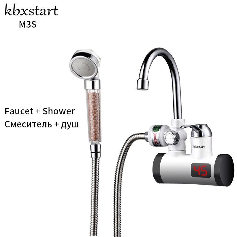 Kbxstart varmtvannsbereder dusj 220v kjøkkenkran gjennomgående varmtvannsbereder kran instantvarmere tankløs vannoppvarming torneira: Sidevann  m3s / Uk plug
