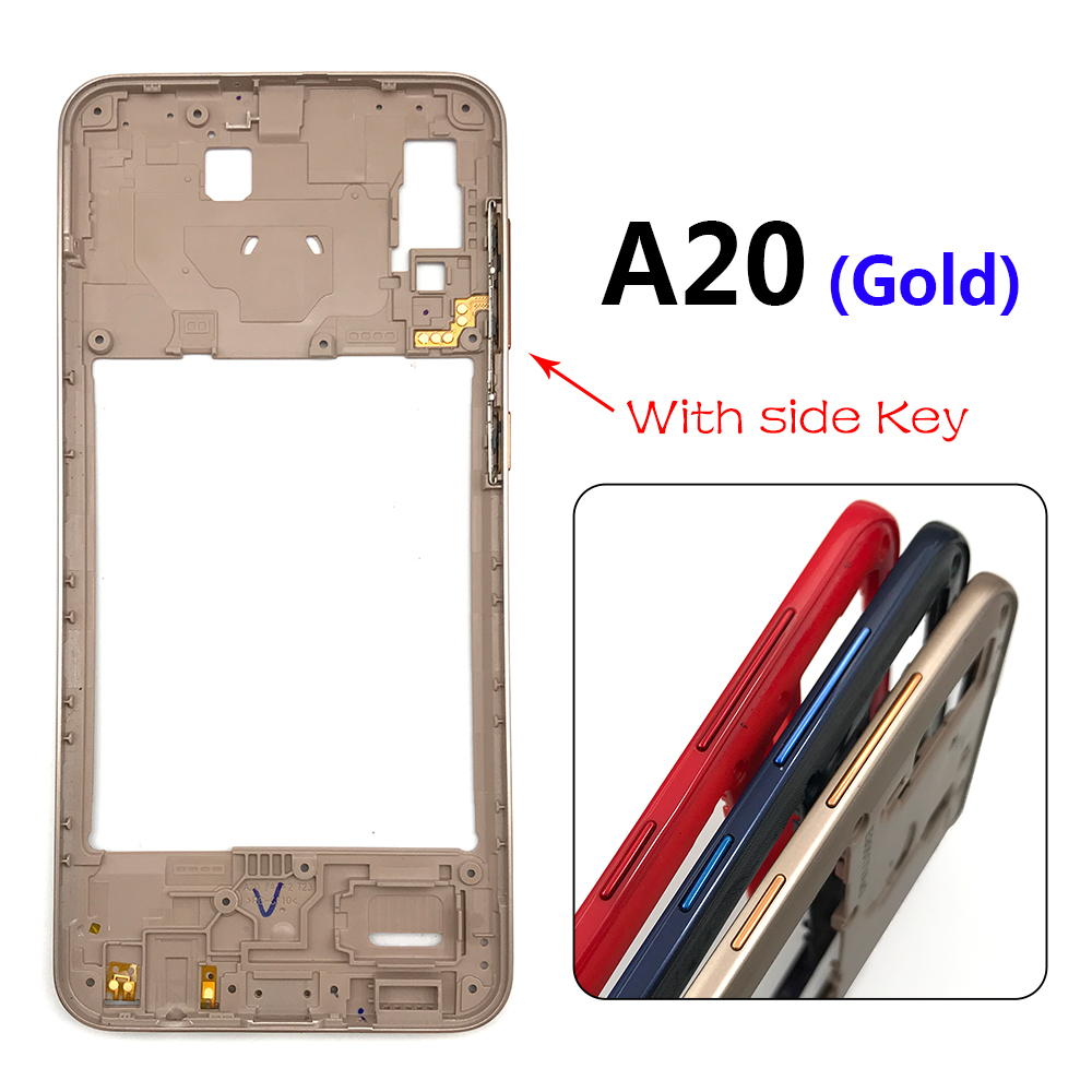 Per Samsung Galaxy A20S A30S custodia cornice centrale + tasti laterali pulsanti di accensione e Volume sostituzione per Samsung A50S A20 A70: A20 Gold