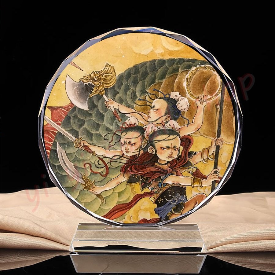 Statue of the Third Prince of Nezha, Grand Marshal of Zhongtan, shansheng boy - Nezha, portrait, crystal platform, craft product: Light Green / 19cm