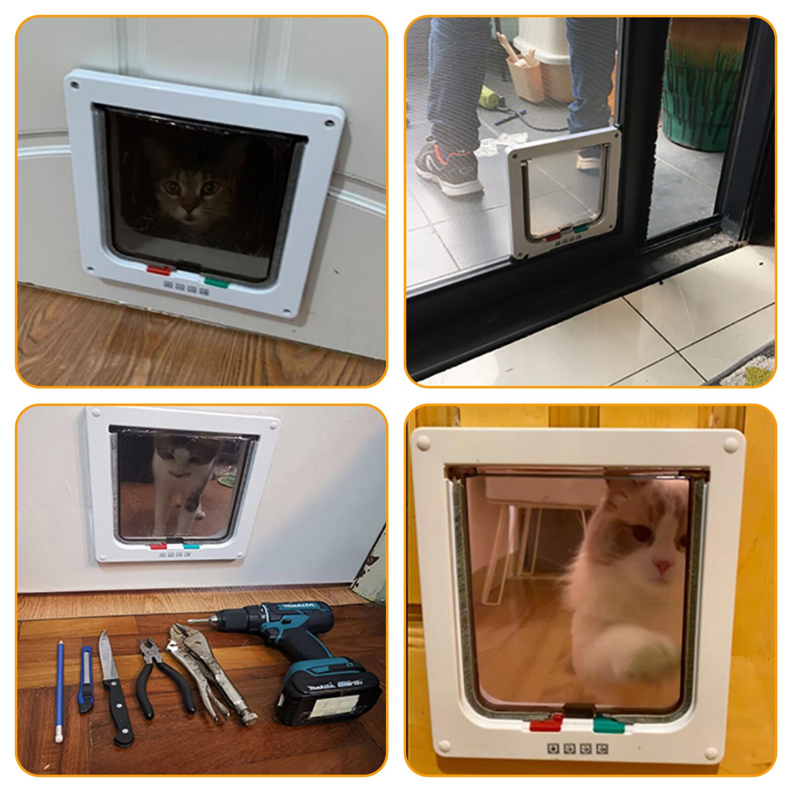 Smart Pet Door 4 Way Locking Security Lock Plastic Dog Cat Flap Door Controllable Switch Direction Doors Small Pet Supplies