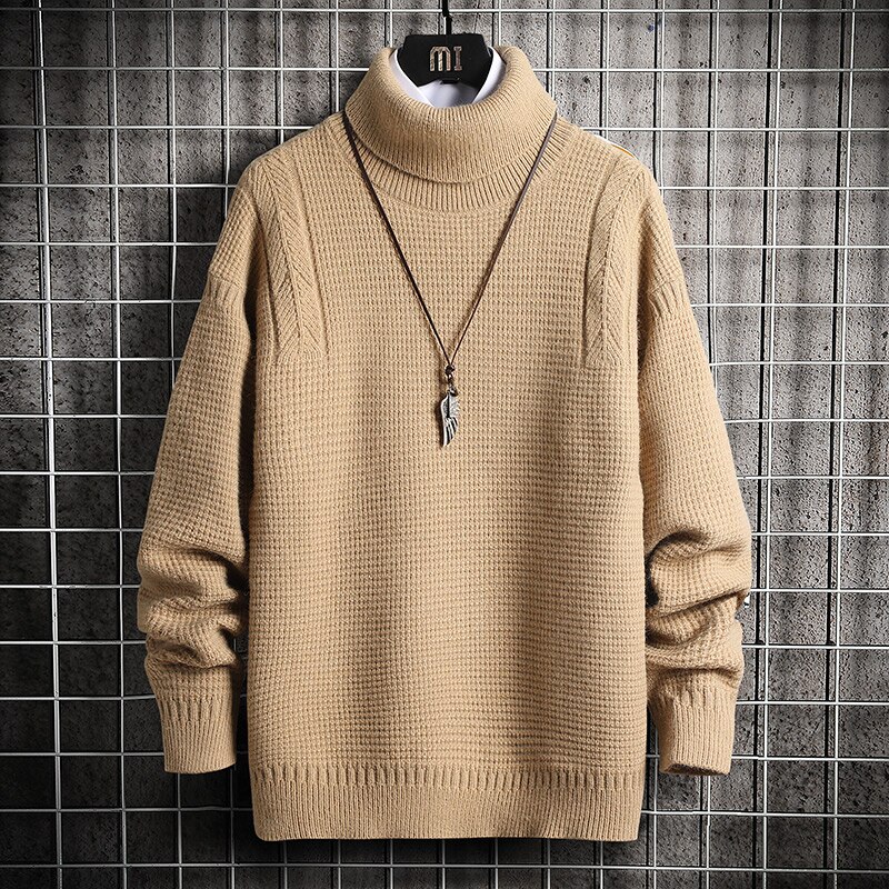 Singleroad overdimensjonert herre turtlenecks genser herre hofte hopp harajuku koreansk høykrage høyhalset genser svart strikkede gensere herre: beige genser herre / Asiatisk-m
