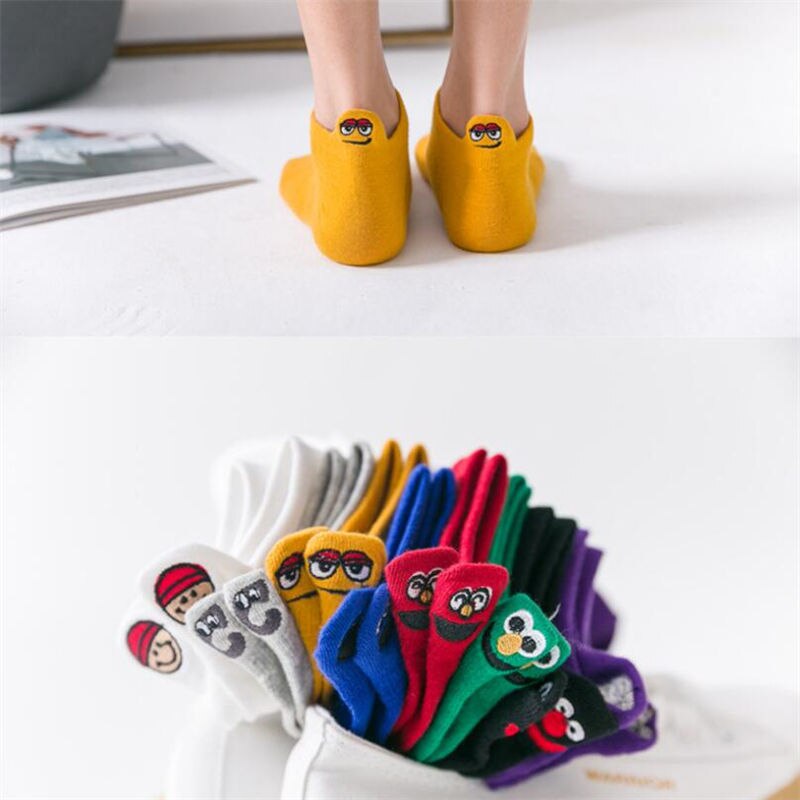 1 pair Smiley couple socks shallow mouth men and women's socks pure cotton breathable summer ins tide tube low-cut boat socks