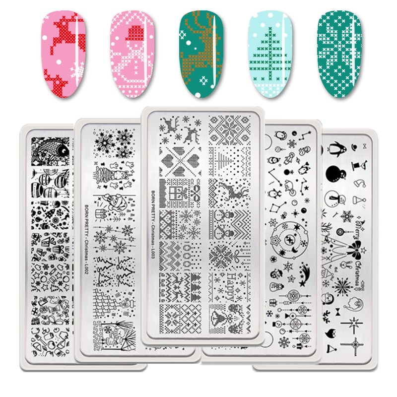 Geboren Pretty Stamping Plates Kit Xmas Bloemen Rvs Nail Art Stencil Nail Stempel Template Nail Accessoires 5 Stks/set