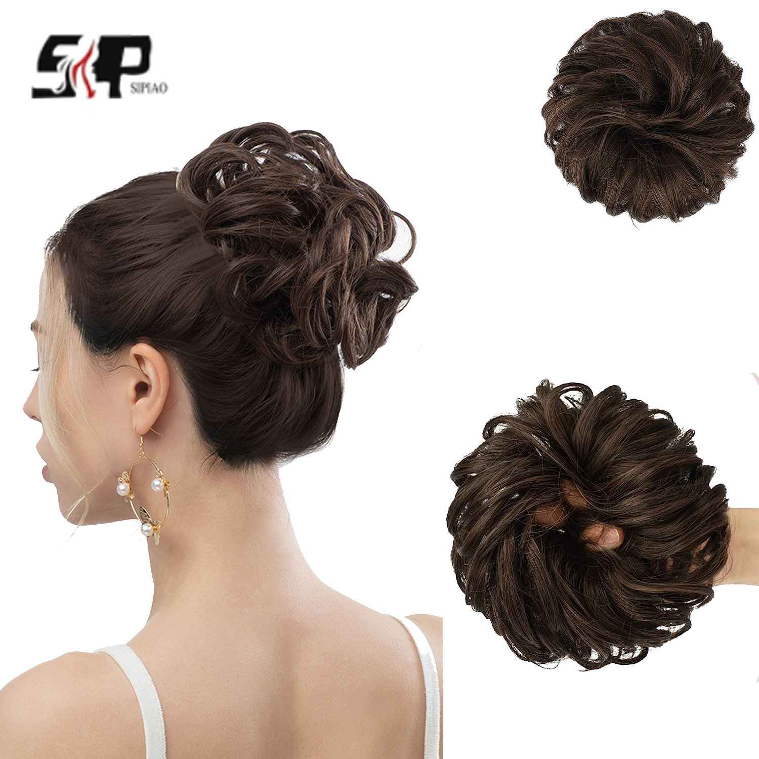 6-Zoll-Kunsthaar-Dutt-Erweiterungen, unordentliche lockige elastische Haargummis, Haarteile, Chignon, Krapfen, Hochsteckfrisur, Haarteile für Frauen: 4/30HL