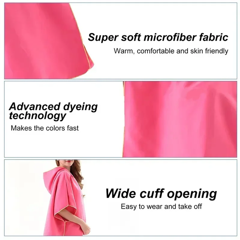 Microvezel badjas met capuchon voor heren en dames, snel drogend, voor zwemmen, strand, reizen, wisselen van kleding, badhanddoek, surfponcho, sauna, spelen