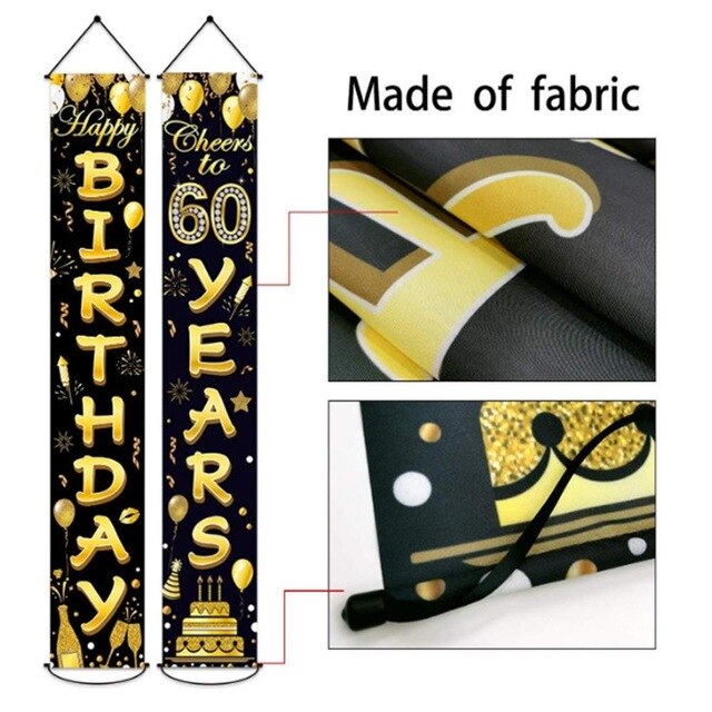 Yontree Happy 60th Birthday Banner Blu Oro, 1,8 x 1,1 m Happy 60th Birthday Banner Navy Blue Gold 60° Compleanno Decorazioni per Uomini Donne 60 anni Compleanno Anniversario Forniture per feste