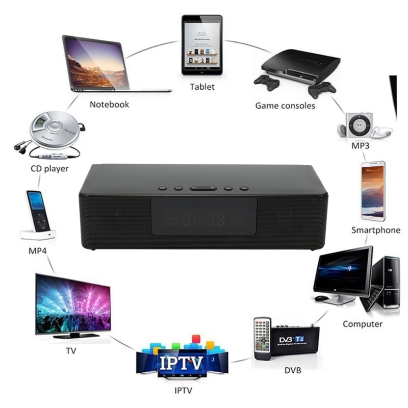 Columna de altavoz Bluetooth inalámbrico para cine en casa, barra de sonido para ordenador, centro de música con altavoces de reloj cargador inalámbrico, 4000 mAh