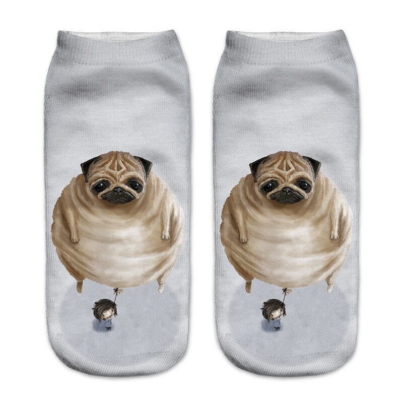 3D Printing Women Socks Unisex Socks Meias Feminina Funny Low Ankle pug Socks: A311