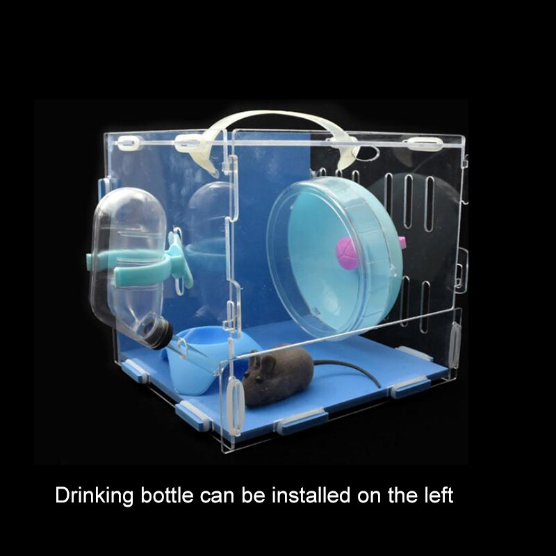 Hámster Habitat acrílico pequeño Pet Habitat jaula hámster Casa de estar caja transparente con alimentador Bol botella rueda
