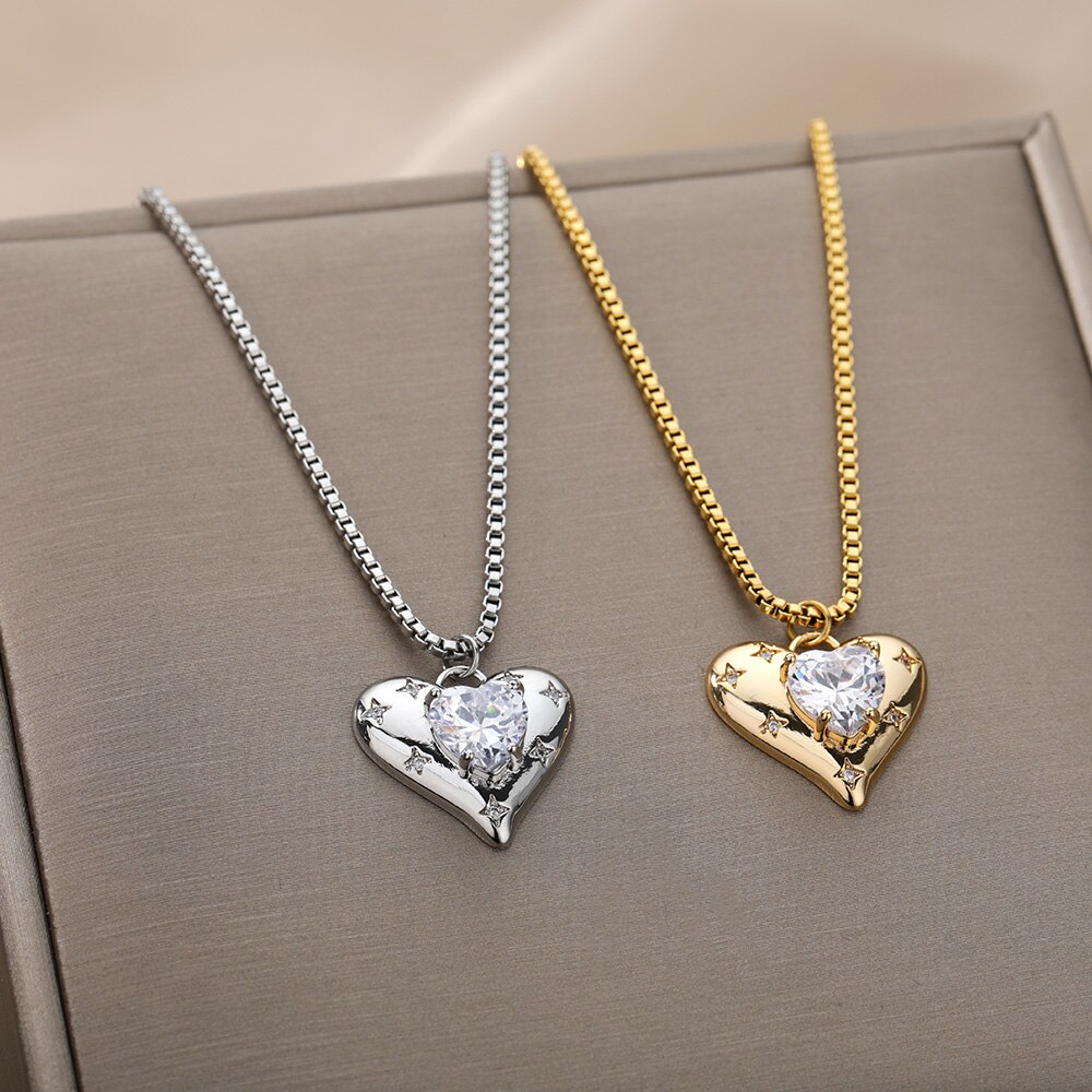 Crystal Heart Star Kettingen Voor Vrouwen Rvs Gouden Ketting Hart Hanger Ketting Choker Partij Sieraden Bijoux Femme