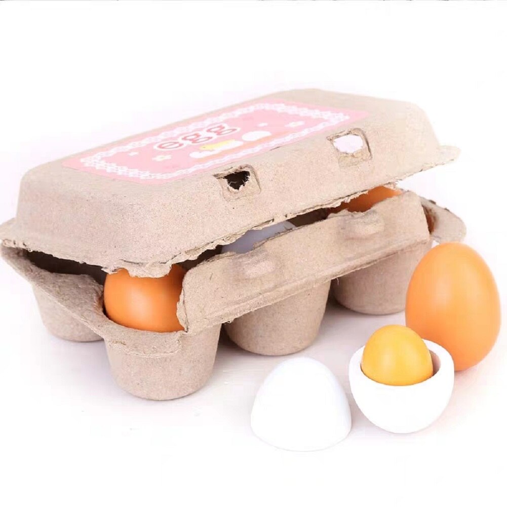 6 Stuks Houten Eieren Yolk Pretend Play Keuken Eten Koken Kids Kinderen Baby Speelgoed