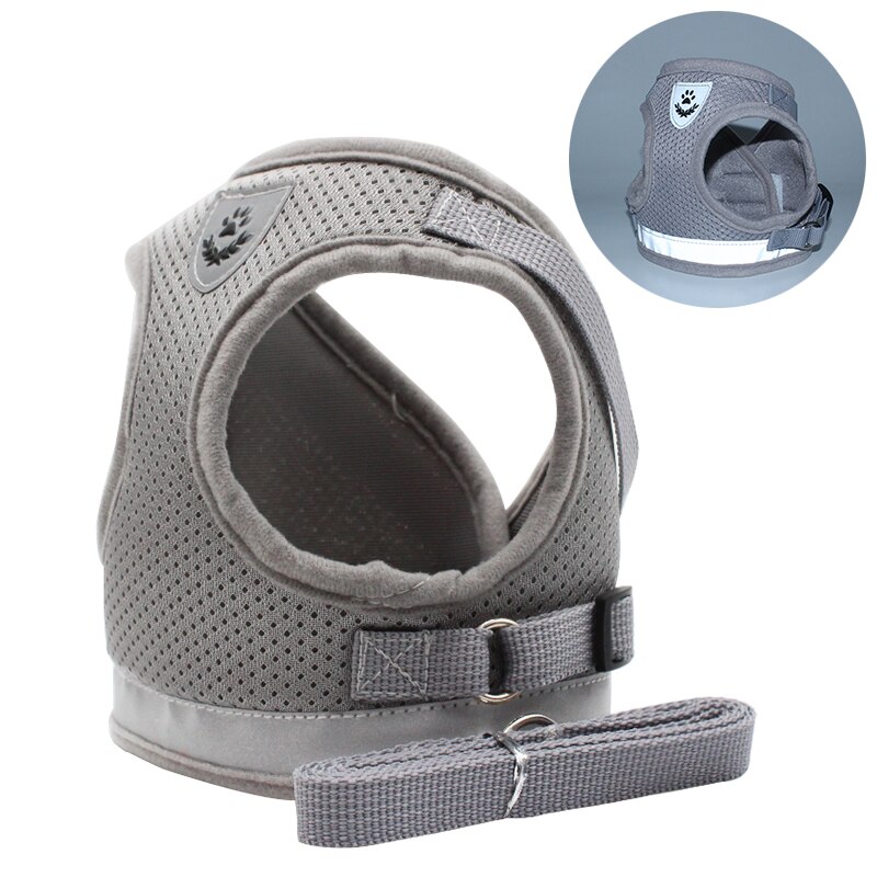 Pet Dog Reflective Harness Leash Escape Proof Pet Clothes Kitten Puppy Dogs Vest Adjustable Easy Control Reflective Cat Harness: Gray / XL