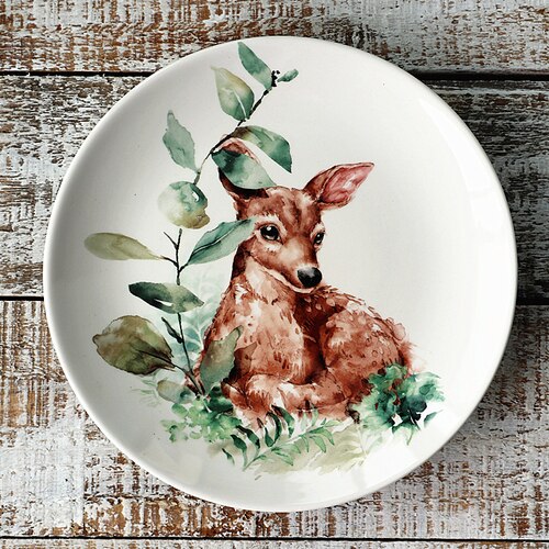 Tableware Special Restaurant Ceramic Plate and Japanese Flat Plate: Mori style deer 22cm