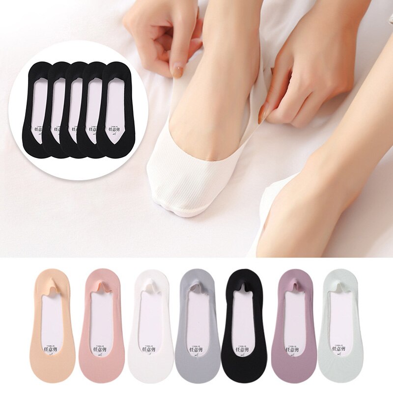 5Pairs Woman Ice Silk Invisible Boat Socks Women's Short Socks Female Ladies Shallow Mouth No Show Socks Slippers Summer Style