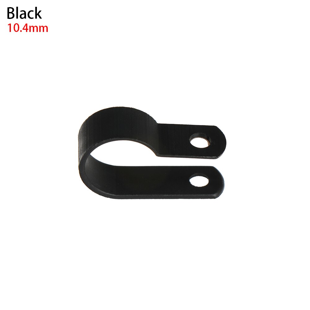 100 stk/parti plastik p-clips sorte slangefastgørelser kabel holdbare r-type nylon kabel klemme montering fix hardware elektriske fittings: 10.4mm sorte