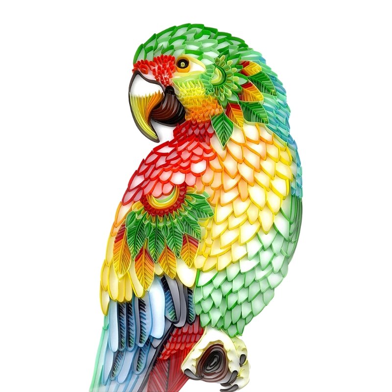 3D Rainbow Parrot Quilling Paper Filigree Painting Kit Handmade Wall Art Decal Stickers DIY Crafts for Home Decor