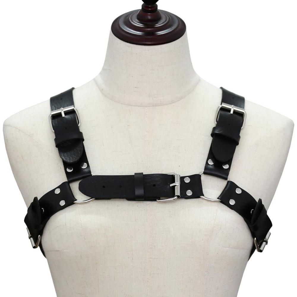 KMVEXO Degli Uomini Delle Donne Sexy Punk Chest Harness Regolabile Gabbia Catena Corpo In Metallo DELL'UNITÀ di elaborazione di Cuoio Del Choker Dichiarazione Della Collana Del Partito Clubwear