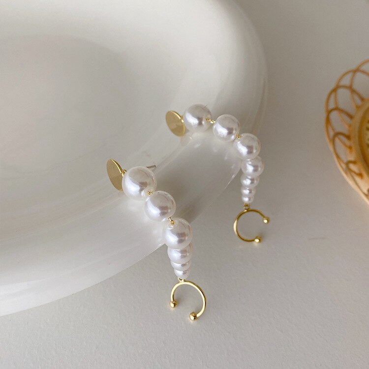 Coreano ouro longo corrente borla pérola earclip com piercing brincos para mulher orelha perfurada pérolas earcuff jóias