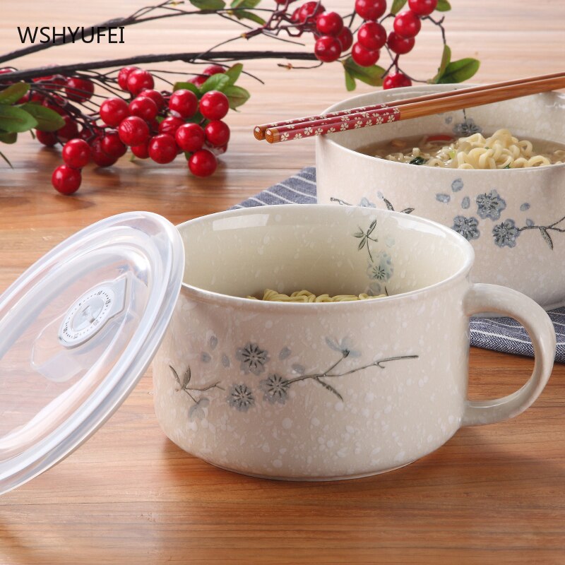 Keramische Instant Noodle Cup Met Deksel Huishoudelijke Grote Capaciteit Soep Cup Bento Box Student Bento Box Instant Noodle Isolatie Kom