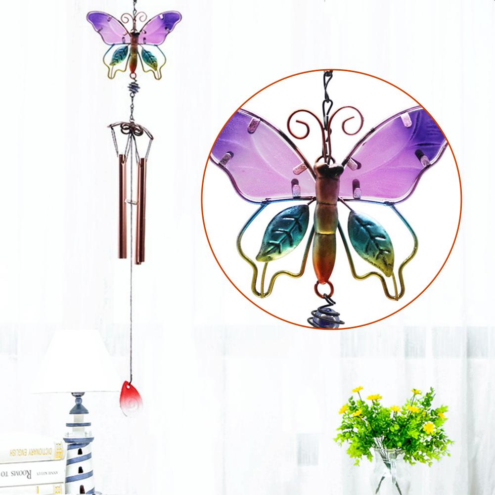 Métal fait à la main papillon vent carillon verre peint ornements maison cloche vent carillon Tube pendentif décoration de jardin