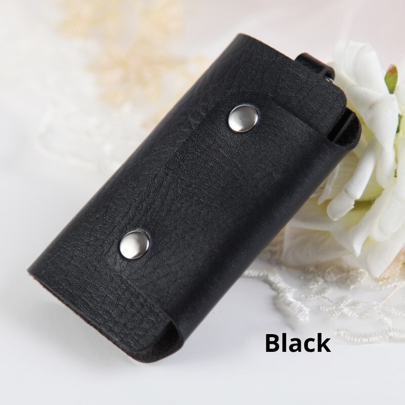 Leather Key Holder Candy Color Vertical Square Key Bag Mini Door Car Key Wallet Car Key Holder Keychain Pouch Ring Cover Holder: Black