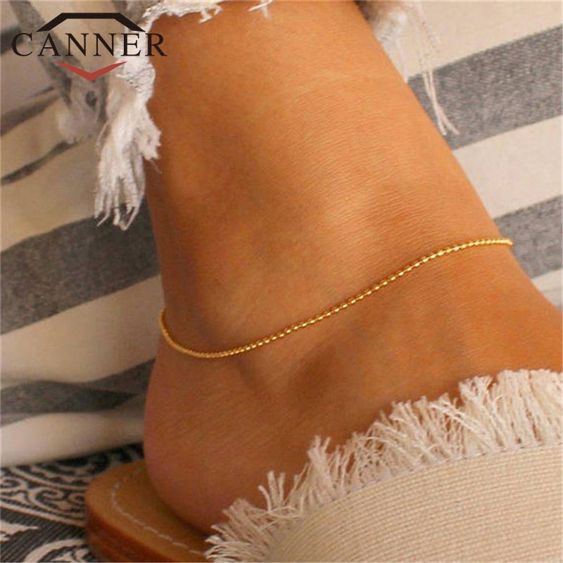 CANNER-Bracelet de cheville Simple, perles en alliage couleur or argent, bijou pour le pied tempérament, TW