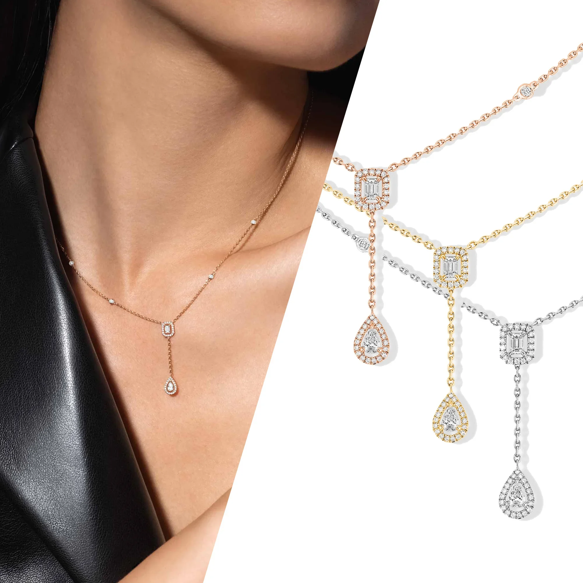 GM – collier Surprise en diamant scintillant pour femmes, haut de gamme, Style Ins, chaîne de pull en forme de Y, goutte d'eau, diamant carré, 2024