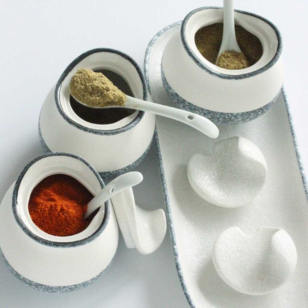 Recipiente de cerámica para cocina, caja de condimentos, juego de tres piezas, bote de sal, suministro de porcelana, botella de condimento wx9041454