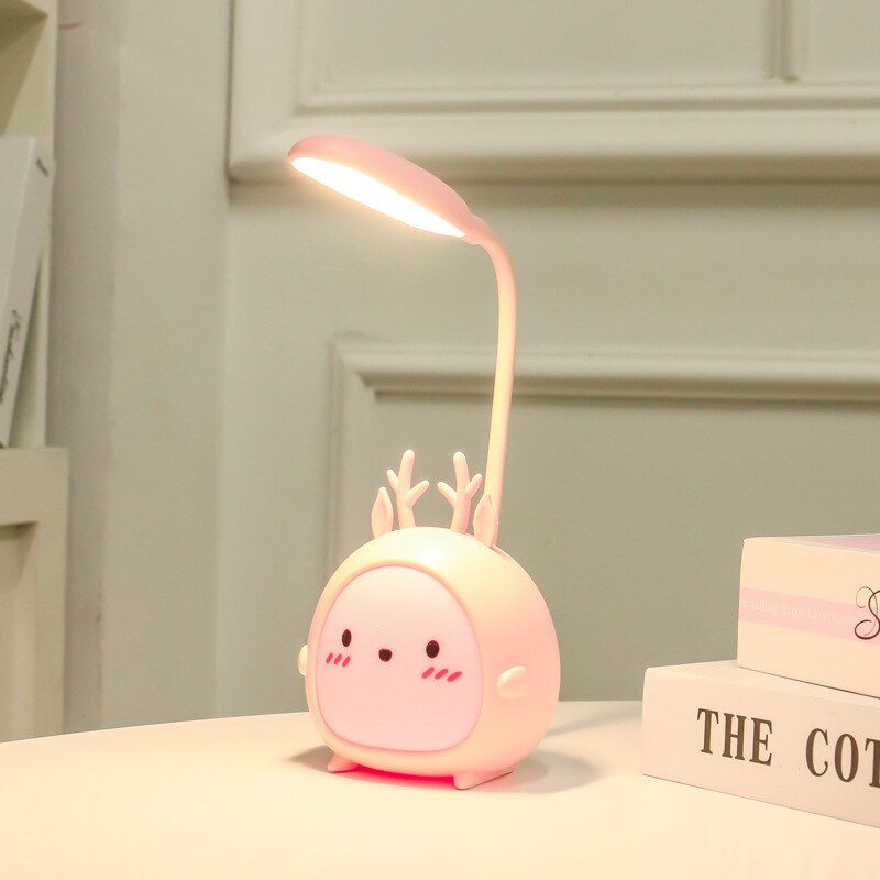 LED lampe de Table USB Rechargeable lampe de bureau à trois vitesses gradation mignon dortoir lampe de lecture Protection des yeux chambre veilleuse: Pink Deer