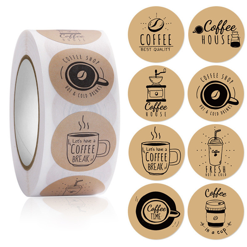 100-500pc Round Milk Tea Cup Thank You Sticker Coffee Shop Sticker Label Baking Cake Sealing Sticker Birthday Party Sticker: D 500PCS
